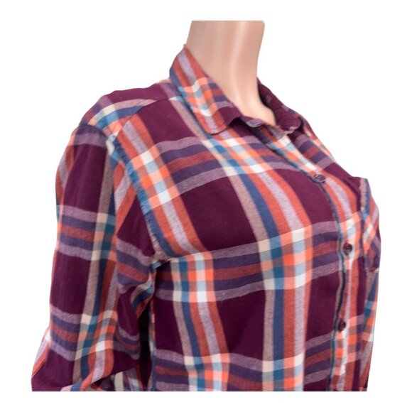 Time and Tru Women Flannel Button Down Shirt SZ M Classic Coloful Plaid Cotton - Picture 8 of 16